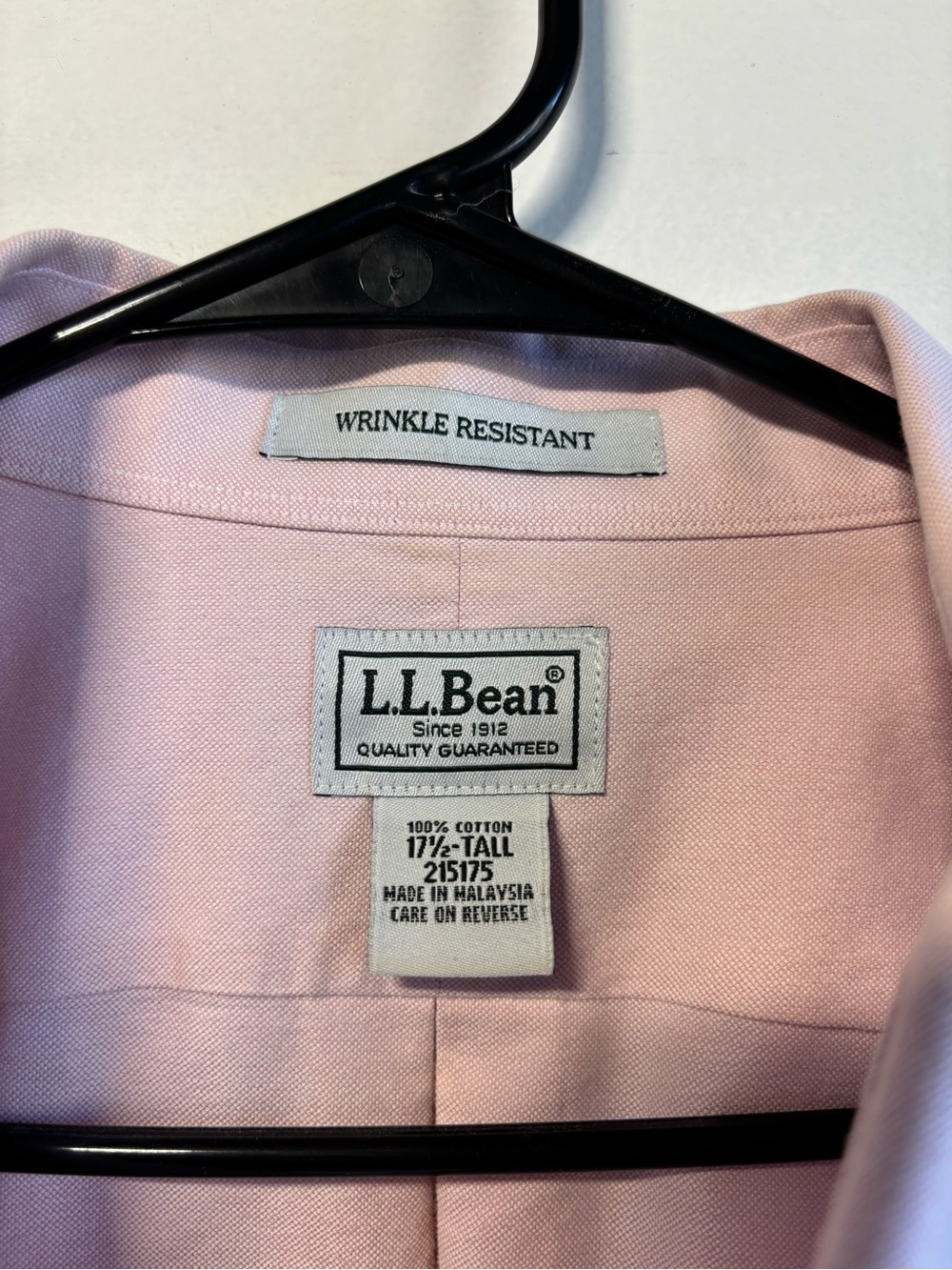 L.L.Bean Light Pink Wrinkle-Resistant Cotton Shirt short sleeve VTG 17 1/2-Tall